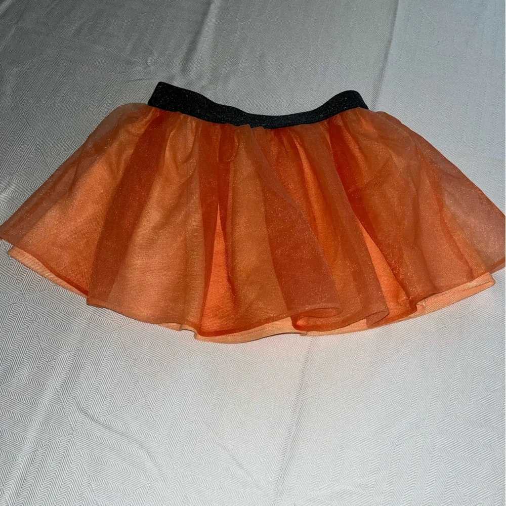 Elastic Waist Skirts with Tulle Set of 2 Orange Skirt & White Metallic Stripe 2T